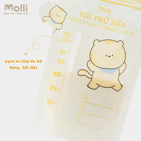 Túi Trữ Sữa Mẹ Molli 30 Túi/Hộp 150ml 200ml 250ml – Túi Trữ Sữa Khoá Zip Đôi Chống Tràn, Bảo Quản Sữa Mẹ