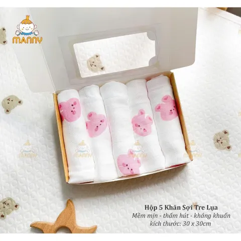 Set 5 khăn sợi tre lụa 100% cao cấp Manny
