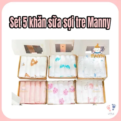 Set 5 khăn sợi tre lụa 100% cao cấp Manny