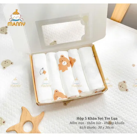 Set 5 khăn sợi tre lụa 100% cao cấp Manny