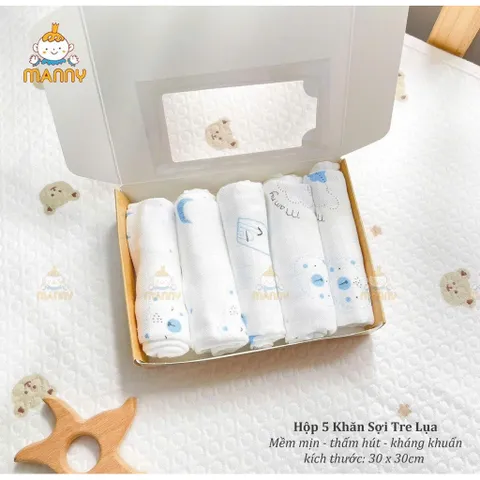 Set 5 khăn sợi tre lụa 100% cao cấp Manny