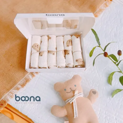 Khăn sữa Muslin Boona - Hộp 6 khăn xô sữa muslin 2 lớp cao cấp mềm mịn cho làn da bé