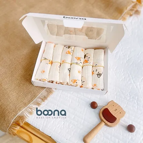 Khăn sữa Muslin Boona - Hộp 6 khăn xô sữa muslin 2 lớp cao cấp mềm mịn cho làn da bé