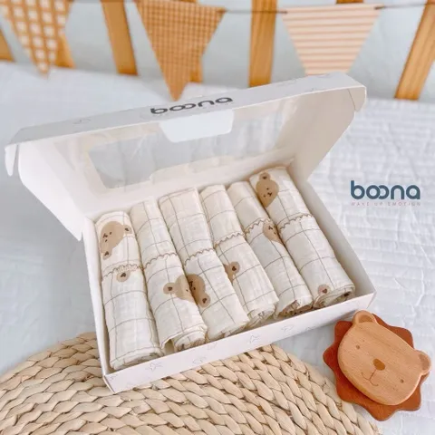 Khăn sữa Muslin Boona - Hộp 6 khăn xô sữa muslin 2 lớp cao cấp mềm mịn cho làn da bé