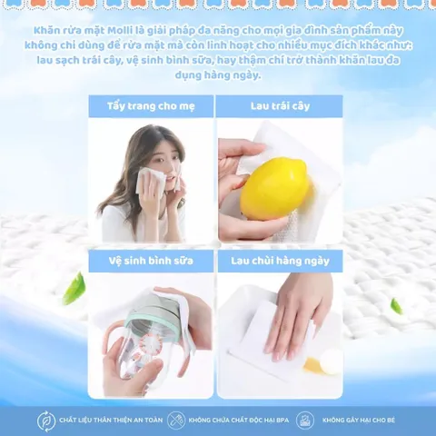 Khăn Rửa Mặt Sử Dụng 1 Lần Molli - Tiện lợi, an toàn, mềm mại và thấm hút tốt