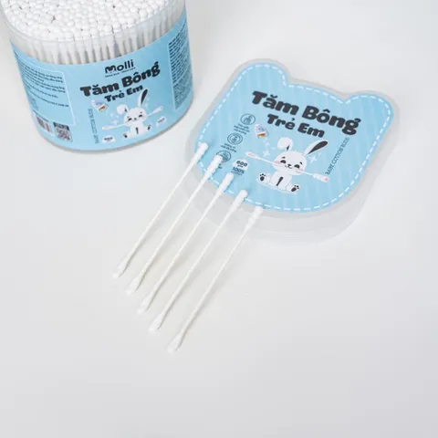 Tăm bông thân giấy trẻ em Molli 600PCS/Hộp - An toàn, mềm mịn, lành tính cho bé yêu