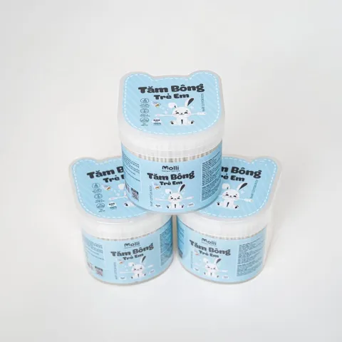 Tăm bông thân giấy trẻ em Molli 600PCS/Hộp - An toàn, mềm mịn, lành tính cho bé yêu