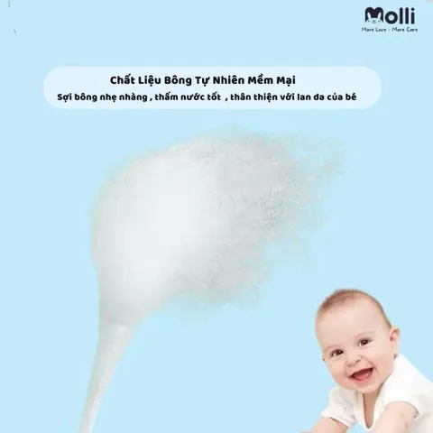 Tăm bông thân giấy trẻ em Molli 600PCS/Hộp - An toàn, mềm mịn, lành tính cho bé yêu