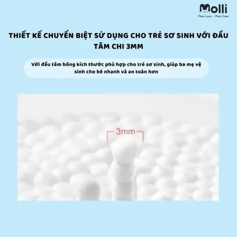 Tăm bông thân giấy trẻ em Molli 600PCS/Hộp - An toàn, mềm mịn, lành tính cho bé yêu