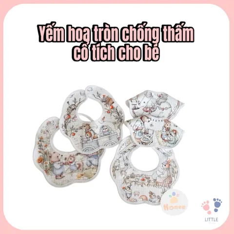 Yếm hoa tròn chống thấm cho bé, phong cách vintage Hàn