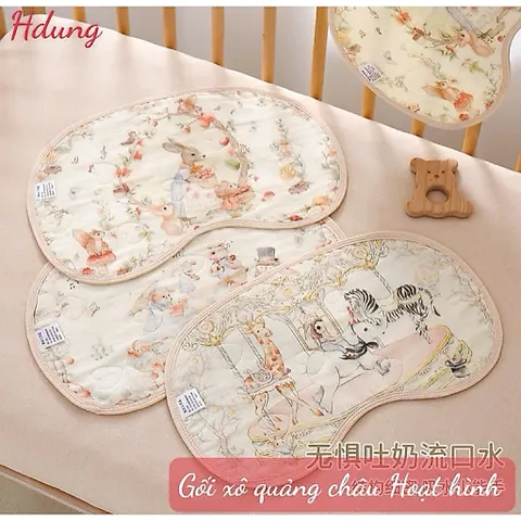 Gối lót đầu vải xô Muslin hoạ tiết hoạt hình cực xinh cho bé
