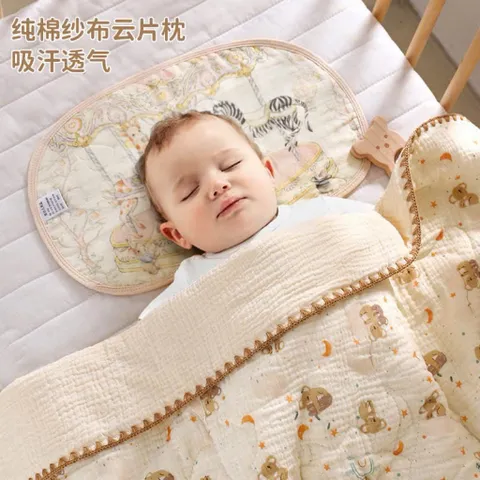 Gối lót đầu vải xô Muslin hoạ tiết hoạt hình cực xinh cho bé