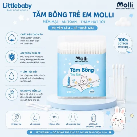 Tăm Bông Molli Cho Bé – Tăm Bông Sơ Sinh Thân Giấy Mềm Mịn An Toàn