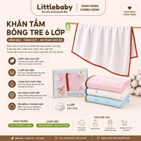 Khăn tắm bông tre Mipbi 6 lớp – siêu mềm mịn, thấm hút nhanh cho bé