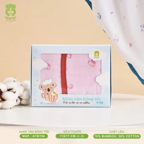 Khăn tắm bông tre Mipbi 6 lớp – siêu mềm mịn, thấm hút nhanh cho bé