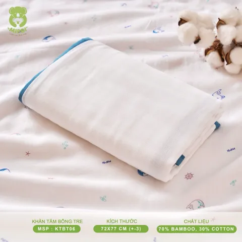 Khăn tắm bông tre Mipbi 6 lớp – siêu mềm mịn, thấm hút nhanh cho bé