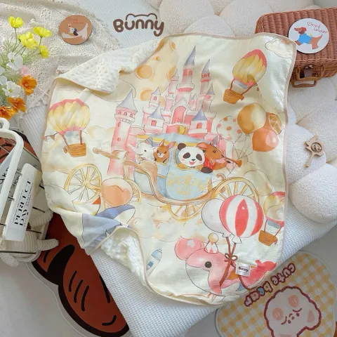 Chăn xô muslin trần bông BUNNY hoạ tiết cổ tích cho bé yêu KT 100*110cm