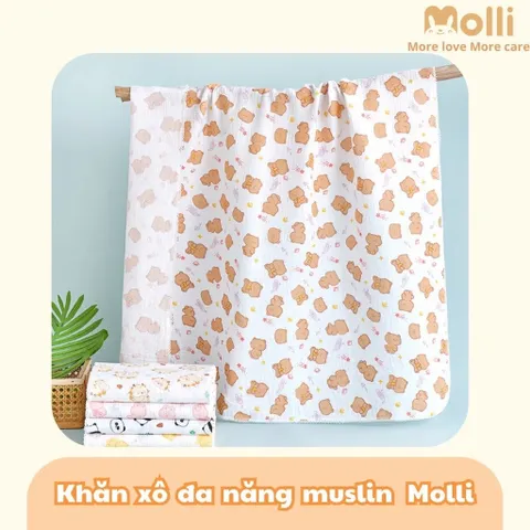 Khăn Xô Muslin Đa Năng Molli 2 Lớp Kích Thước 100x100cm hoạ tiết dễ thương cho bé