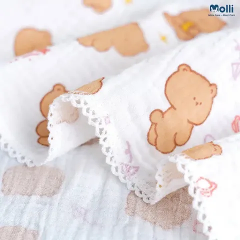 Khăn Xô Muslin Đa Năng Molli 2 Lớp Kích Thước 100x100cm hoạ tiết dễ thương cho bé