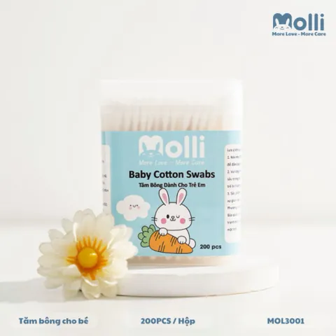 TĂM BÔNG MOLLI CHO BÉ SƠ SINH – MỀM MỊN, DỄ SỬ DỤNG, KHÔNG RƠI BÔNG