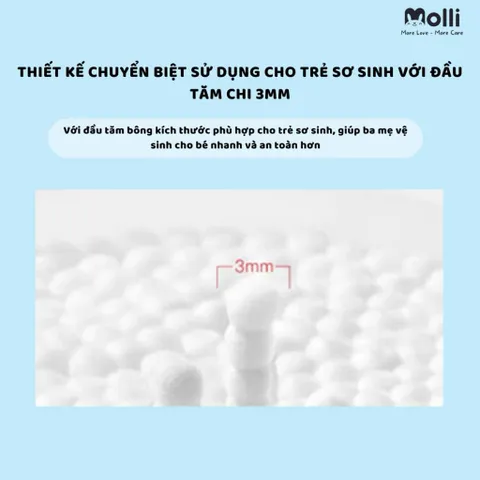 TĂM BÔNG MOLLI CHO BÉ SƠ SINH – MỀM MỊN, DỄ SỬ DỤNG, KHÔNG RƠI BÔNG