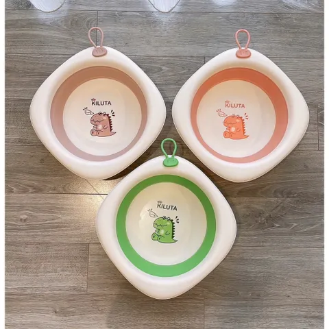 Chậu gấp gọn kiluta có móc treo tiện lợi in hình gấu thỏ, khủng long, hổ  cho bé