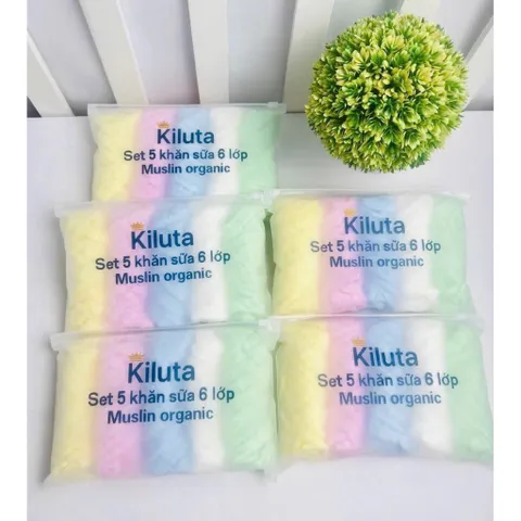 XẢ KHO Set 5 khăn mặt màu Kiluta - Chất liệu mềm mại - An toàn sử dụng cho bé - Khăn đa năng, vừa làm khăn vừa làm yếm