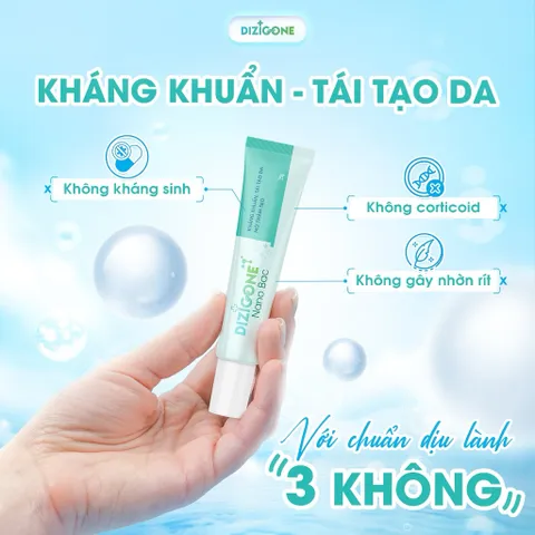 Kem DIZIGONE Nano Bạc - Kem kháng khuẩn, lành thương, tái tạo da, ngăn ngừa sẹo 25g