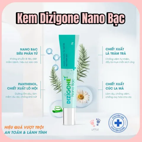 Kem DIZIGONE Nano Bạc - Kem kháng khuẩn, lành thương, tái tạo da, ngăn ngừa sẹo 25g