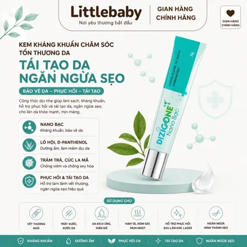 Kem DIZIGONE Nano Bạc - Kem kháng khuẩn, lành thương, tái tạo da, ngăn ngừa sẹo 25g