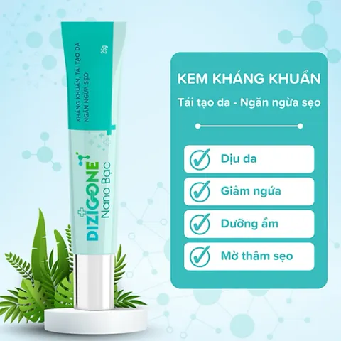 Kem DIZIGONE Nano Bạc - Kem kháng khuẩn, lành thương, tái tạo da, ngăn ngừa sẹo 25g