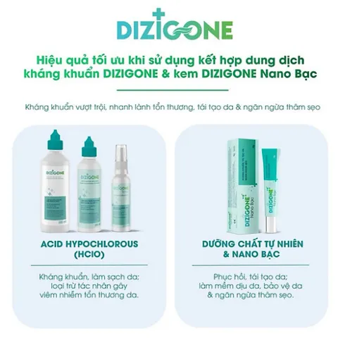 Kem DIZIGONE Nano Bạc - Kem kháng khuẩn, lành thương, tái tạo da, ngăn ngừa sẹo 25g