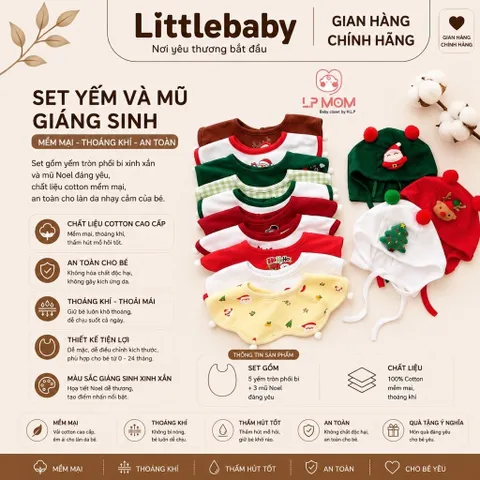 Set mũ và yếm quàng cổ Giáng Sinh Noel cho bé xinh yêu - Họa tiết tuần lộc, ông già, cây thông