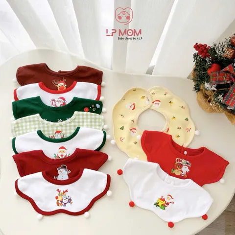 Set mũ và yếm quàng cổ Giáng Sinh Noel cho bé xinh yêu - Họa tiết tuần lộc, ông già, cây thông