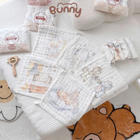 Set Khăn Sữa Cotton Cho Bé Bunny 5 Chiếc – Khăn Xô Mềm Mịn, Thấm Hút Tốt Cho Trẻ Sơ Sinh