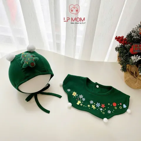 Set mũ và yếm quàng cổ Giáng Sinh Noel cho bé xinh yêu - Họa tiết tuần lộc, ông già, cây thông