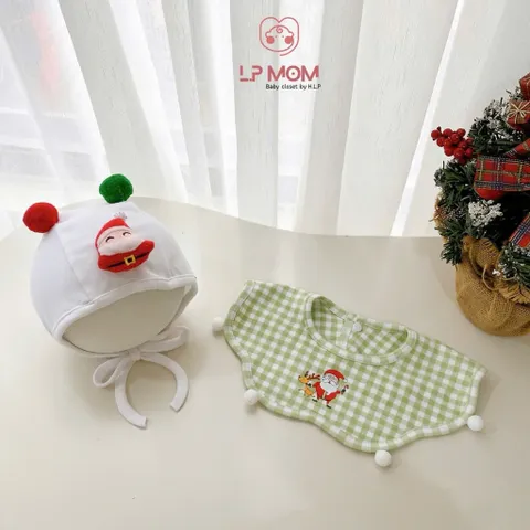 Set mũ và yếm quàng cổ Giáng Sinh Noel cho bé xinh yêu - Họa tiết tuần lộc, ông già, cây thông