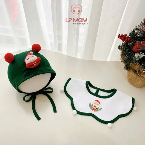 Set mũ và yếm quàng cổ Giáng Sinh Noel cho bé xinh yêu - Họa tiết tuần lộc, ông già, cây thông