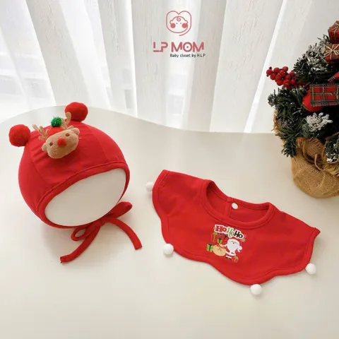 Set mũ và yếm quàng cổ Giáng Sinh Noel cho bé xinh yêu - Họa tiết tuần lộc, ông già, cây thông