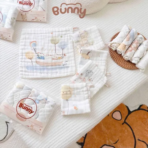Set Khăn Sữa Cotton Cho Bé Bunny 5 Chiếc – Khăn Xô Mềm Mịn, Thấm Hút Tốt Cho Trẻ Sơ Sinh