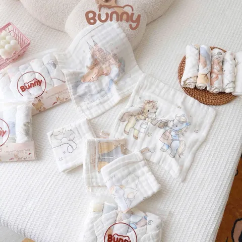 Set Khăn Sữa Cotton Cho Bé Bunny 5 Chiếc – Khăn Xô Mềm Mịn, Thấm Hút Tốt Cho Trẻ Sơ Sinh