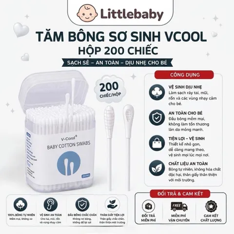 TĂM BÔNG VCOOL LÕI GIẤY HỘP 200 CHIẾC