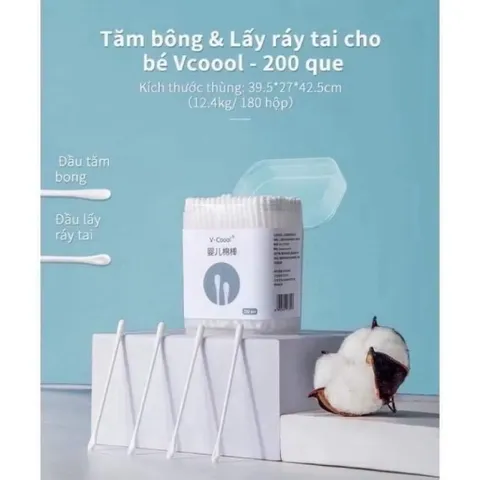 TĂM BÔNG VCOOL LÕI GIẤY HỘP 200 CHIẾC