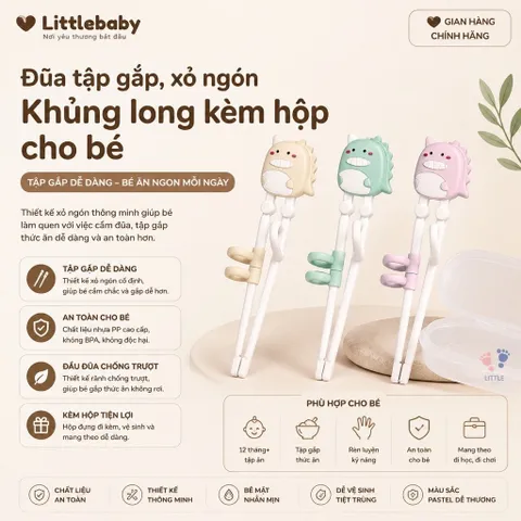 Đũa tập gắp, tập ăn xỏ ngón khủng long kèm hộp cho bé