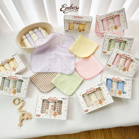 Set 5 khăn sữa 2 lớp Embes hoạ tiết mix xinh xắn, ngộ nghĩnh, an toàn cho bé