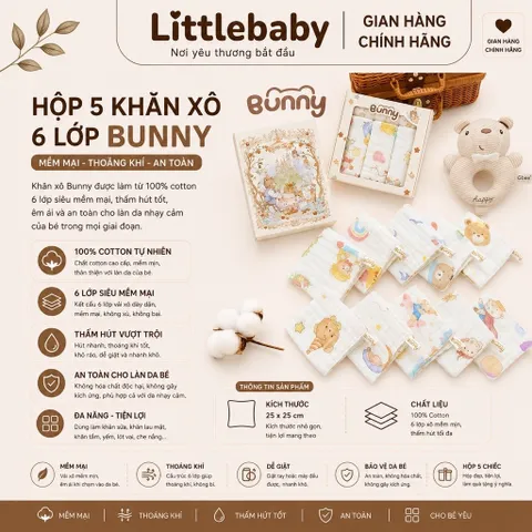 SET 5 KHĂN SỮA HỌA TIẾT CỔ TÍCH HOT TREND BUNNY