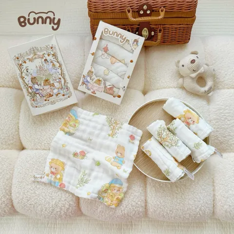 SET 5 KHĂN SỮA HỌA TIẾT CỔ TÍCH HOT TREND BUNNY
