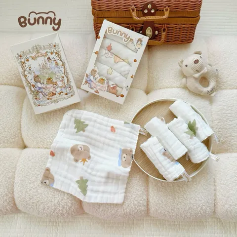SET 5 KHĂN SỮA HỌA TIẾT CỔ TÍCH HOT TREND BUNNY