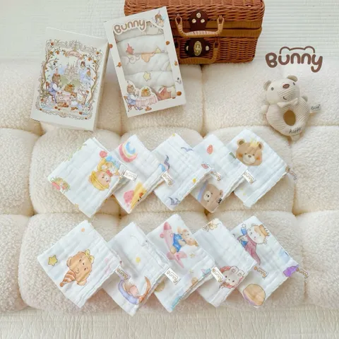 SET 5 KHĂN SỮA HỌA TIẾT CỔ TÍCH HOT TREND BUNNY