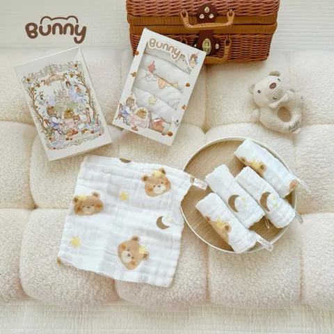 SET 5 KHĂN SỮA HỌA TIẾT CỔ TÍCH HOT TREND BUNNY